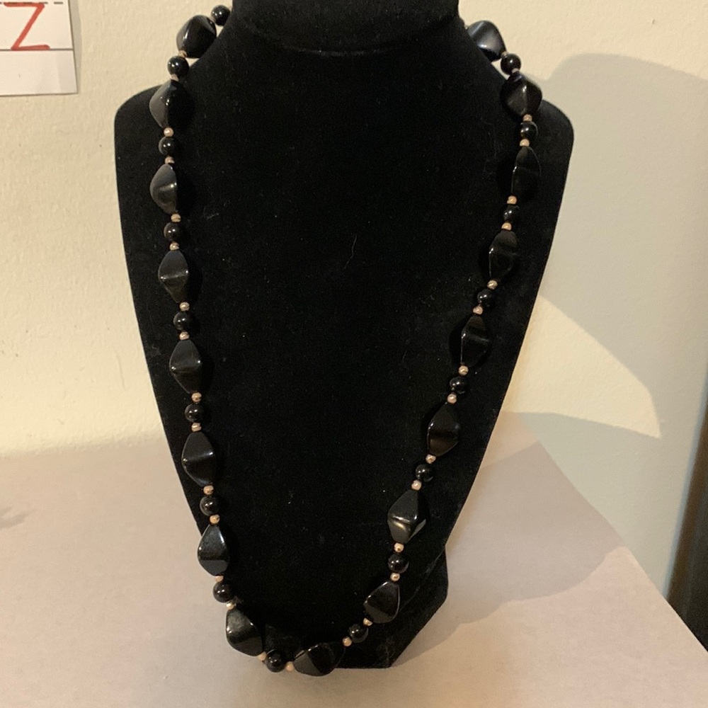 Beautiful black and gold necklace, 24”,